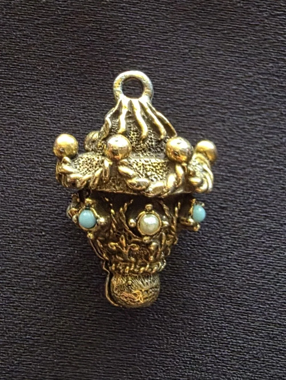 Florenza Gold Tone Bell & Lantern Pendant Charm Set Faux Turquoise Faux Pearl